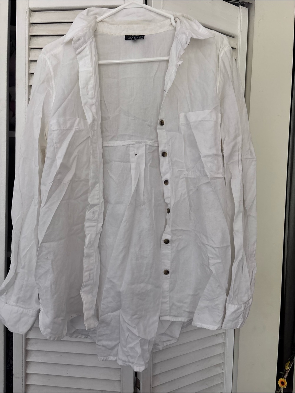 Warehouse White Lightweight Button-Up Shirt